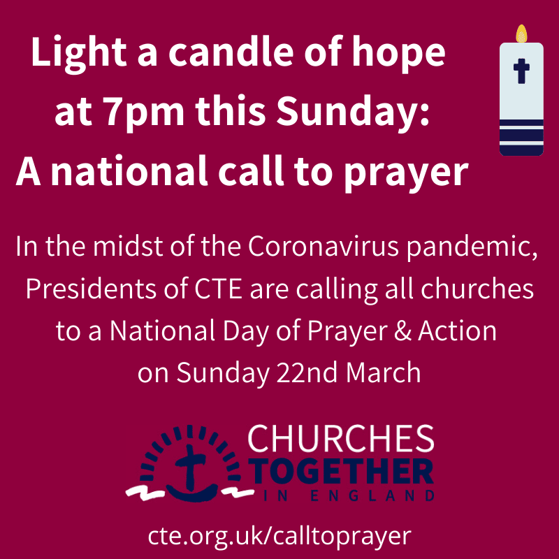 Light a Candle of Hope invitation: A call to prayer re. Coronavirus Pandemic on 22nd March @7pm